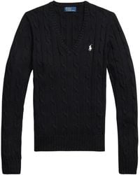 Ralph Lauren - Truien & Vesten ,Zwart ,Katoen Plaited Cotton V-Neck Sweater - Lyst