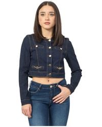 Fracomina - Blaue cropped denim jacke mit dunkler waschung - Lyst