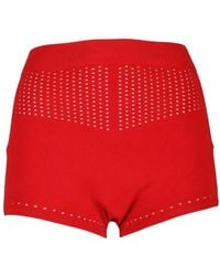 Max Mara - Korte Broeken ,Rood ,Polyester Gebreide Shorts Met Elastische Tailleband - Lyst