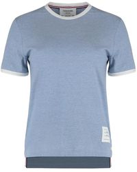 Thom Browne - Tops ,Blauw ,Katoen Katoenen T-Shirt Met Tricolor Detail - Lyst