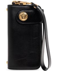 Versace - Accessoires ,Zwart ,Katoen Emblème Lange Leren Portemonnee - Lyst