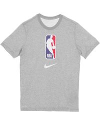 Nike - Fitness ,Grijs ,Katoen Nba Logo T-Shirt, Grijs Melange - Lyst