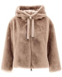 Herno - Chaqueta Corta De Piel Sintética Con Capucha, Mujer, Talla - Lyst