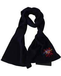 Dolce & Gabbana - Accessoires ,Blauw ,Wol Elegant Wollen Sjaal Blauw Borduurwerk - Lyst
