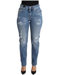 Dolce & Gabbana - Blaue, zerrissene Skinny Denim-Jeans aus Baumwollmischung - Lyst
