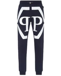 Philipp Plein - Broeken ,Blauw ,Katoen Joggingbroek Hexagon - Lyst