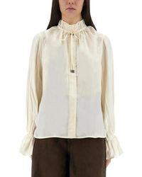 Ganni - Fluid Cupro Tie Shirt - Lyst