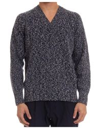 Drumohr - Truien & Vesten ,Blauw ,Wol Blauwe V-Hals Wollen Trui - Lyst