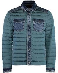 Moorer - Jassen ,Blauw ,Denim Denim Inzetstukken Donsjack Met Zakken - Lyst