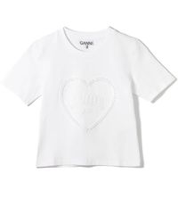 Ganni - Wit Hart T-Shirt Met Geborduurd Logo - Lyst