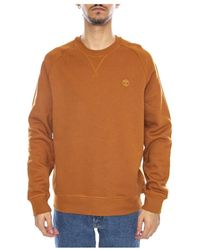 Timberland - Hoodies & Sweatvesten ,Bruin ,Katoen Sweatshirt Met Ronde Hals Van Geborstelde Achterkant - Lyst