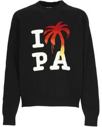 Palm Angels - Truien & Vesten ,Zwart ,Wol Zwarte Wollen En Kasjmier Trui - Lyst