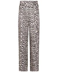 Jansen Amsterdam - Broeken ,Bruin ,Leer Wijde Pijp Zand Animal Print Broek - Lyst