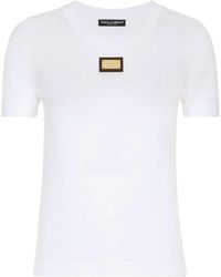 Dolce & Gabbana - T Shirt Con Placca Logata In Metallo - Lyst