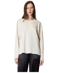 Roberto Collina - Tops ,Wit ,Wol Puur Wollen Ronde Hals Trui Melk - Lyst