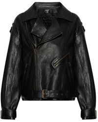 Balmain - Jassen ,Zwart ,Leer Lamsleren Leren Bikerjack - Lyst