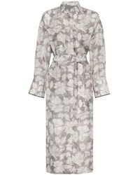 Brunello Cucinelli - Midi-Jurk Met Bladerprint En Ceintuur - Lyst