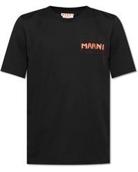 Marni - Tops ,Zwart ,Katoen T-Shirt Met Logo - Lyst