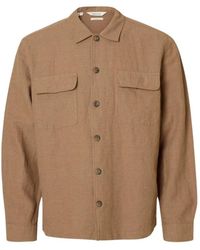 SELECTED - Jassen ,Bruin ,Linnen Leroy Overshirt - Lyst