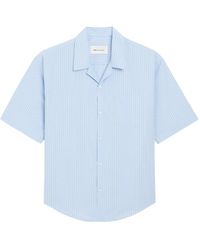 Ami Paris - Overhemden ,Blauw ,Katoen Boxy T-Shirt Met Korte Mouwen, Camp Collar En Ami De Coeur-Borduursel - Lyst