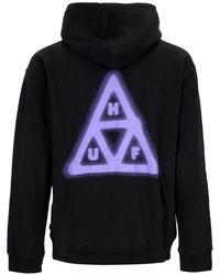Huf - Zwarte Hoodie Met Rits En Koord - Lyst