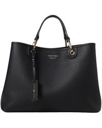 Emporio Armani - Schwarze Strukturierte Leder-Tote-Tasche - Lyst