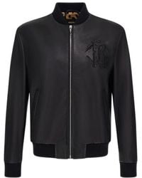 Roberto Cavalli - Jassen ,Zwart ,Zwarte Bomber Leren Jas Gemaakt - Lyst