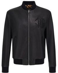 Roberto Cavalli - Jassen ,Zwart ,Zwarte Bomber Leren Jas Gemaakt - Lyst
