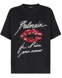 Balmain - T-Shirt Mit Kuss-Print - Lyst