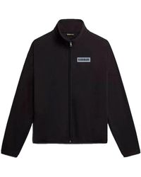Napapijri - Hoodies & Sweatvesten ,Zwart ,Polyester Fleece Zip Jacket - Lyst