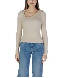 Vila - Weißer v-ausschnitt strickpullover - Lyst