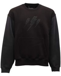 Neil Barrett - Hoodies & Sweatvesten ,Zwart ,Leer Grijze Sweatshirt Met Fleece Voering - Lyst