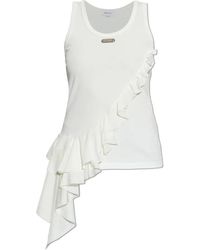 McQueen - Tops ,Wit ,Katoen Asymmetrische Tanktop Met Ruches - Lyst