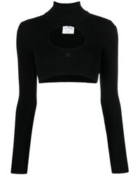 Courreges - Truien & Vesten ,Zwart ,Zwarte Geribbelde Gebreide Cropped Trui - Lyst