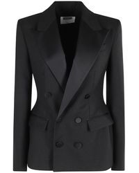 Moschino - Jassen ,Zwart ,Wol Zwarte Rokende Jas Lange Mouw Knoopsluiting - Lyst