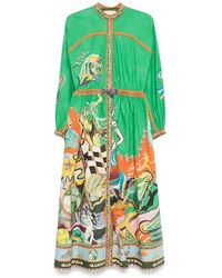 ALÉMAIS - Grünes Puffärmel-Kleid Mit Kordelzug - Lyst