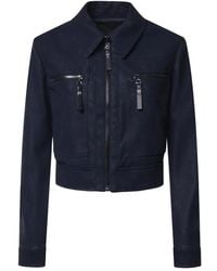 Pinko - Jassen ,Blauw ,Polyester Cropped Jas Met Nabuk-Effect - Lyst