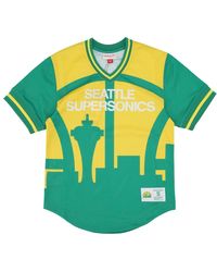 Mitchell & Ness - Fitness ,Groen ,Polyester Seattle Supersonics Mesh V-Neck Jas - Lyst