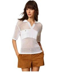 Twinset - Tops ,Wit ,Polo Shirt Met Ajoursteek - Lyst