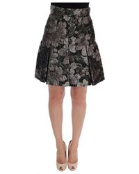 Dolce & Gabbana Black silver brocade floral skirt - Nero