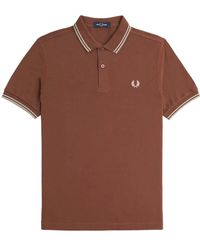 Fred Perry - Tops ,Bruin ,Katoen Twin Tipped Polo Shirt - Lyst
