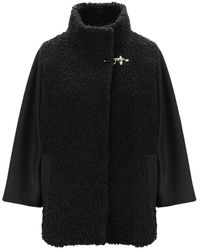Fay - Shearling Jas Met Faux Fur Trim - Lyst