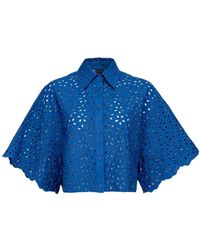 Pinko - Camisa crop azul bordada de algodón - Lyst