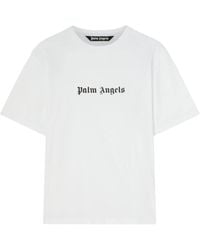 Palm Angels - Maglietta in cotone bianco con logo frontale - Lyst