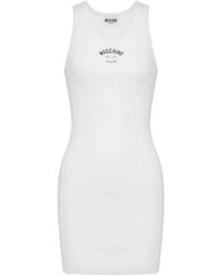 Moschino - Kleedjes ,Wit ,Katoen Stretch Katoenen Jurk - Lyst