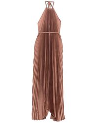 L'idée - Braunes Plissiertes Halfter Ärmelloses Kleid - Lyst