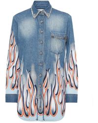 Philipp Plein - Overhemden ,Blauw ,Denim Denim Shirt Ls Flame Racing - Lyst