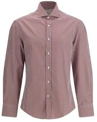 Brunello Cucinelli - Slim Fit Katoenen Overhemd Met Ruitdessin - Lyst