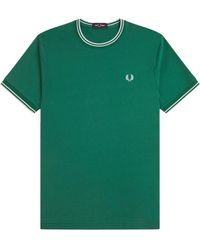 Fred Perry - Tops ,Groen ,Katoen Twin Tipped T-Shirt - Lyst