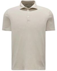 Fedeli - Tops ,Grijs ,Katoen Lichtgrijze Polo Shirt Met Korte Mouwen - Lyst